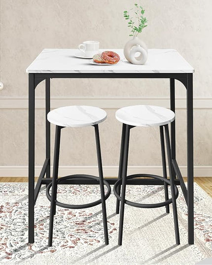 AT-VALY 3-Piece Bar Table Set with 2 Stools,Dining Room Table Set,Small Spaces (Black) - LeafyLoom