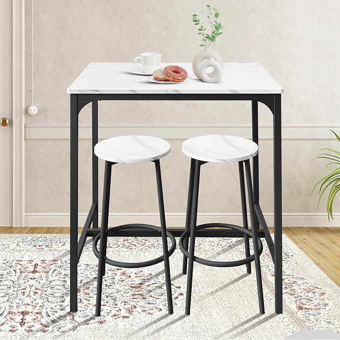 AT-VALY 3-Piece Bar Table Set with 2 Stools,Dining Room Table Set,Small Spaces (Black) - LeafyLoom