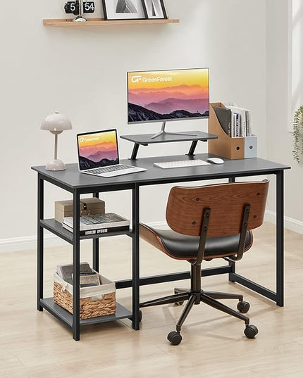 GreenForest Computer Desk with Monitor Stand,39 inch Home Office Desk with Reversible Storage Shelves,Modern Small Writing Desk Study Table,Work Form Home,Grey - LeafyLoom