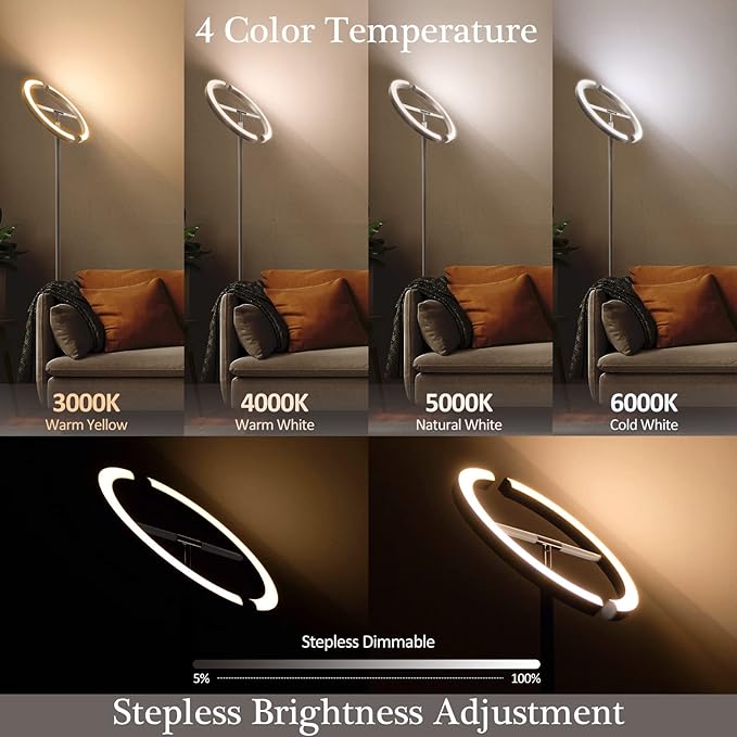 FIMEI Split Floor Lamp, Bright Modern LED Standing Lamp, Stepless Dimming and 4 Color Temperature, Eye-Protection Reading Standing Light for Living Room Bedroom Office, Touch&Remote Control, White - LeafyLoom
