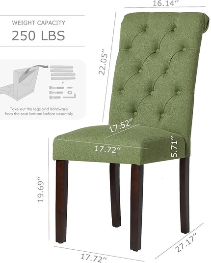 COLAMY Button Tufted Dining Chairs Set of 6, Parsons Upholstered Fabric Dining Room Chairs Kitchen Chairs with Wood Legs and Padded Seat, Green - LeafyLoom