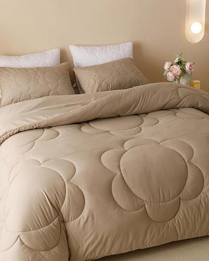 Champagne Flower Comforter Full Champagne Sunflower Print Bed Full Comforter Set 3 Pieces Champagne Floral Comforter Set for Boys Girls Teens Bedroom Decor All Season Hotel Quality Comforter - LeafyLoom