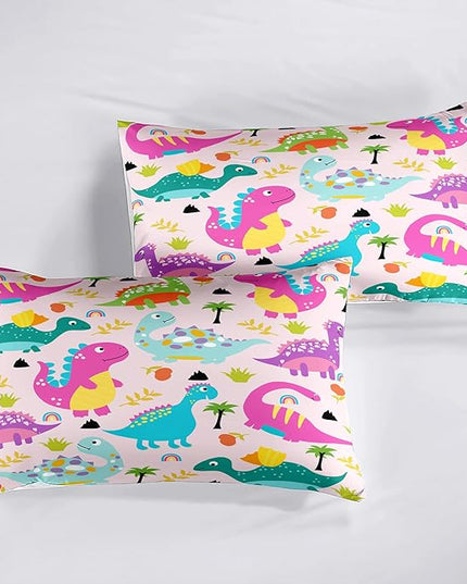 Girls Bedding Dinosaur Comforter Set Queen, Cute Dinosaur Bedding Set for Girls Adults Soft Breathable Dino Quilt Kids Queen Comforter Set, 1 Comforter 2 Pillowcase - LeafyLoom