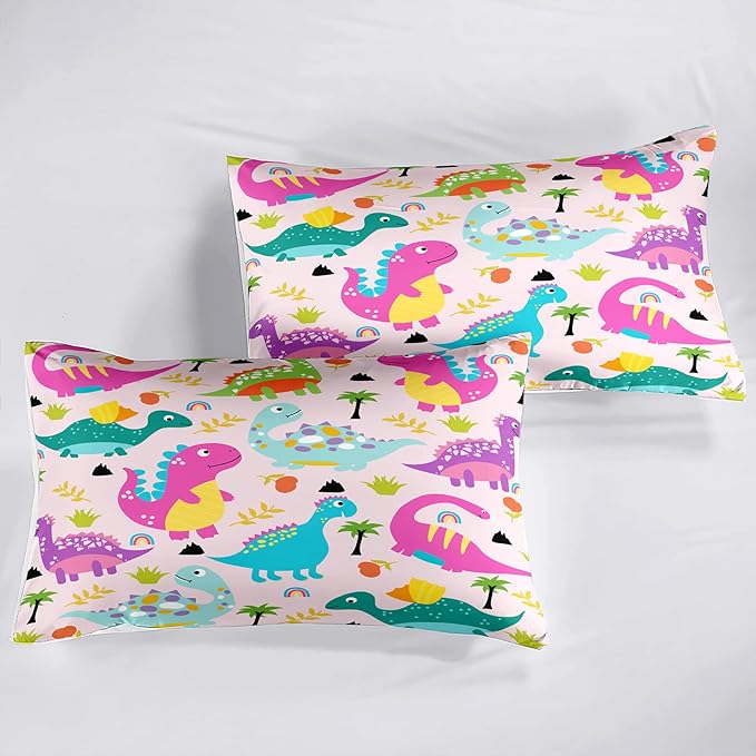 Girls Bedding Dinosaur Comforter Set Queen, Cute Dinosaur Bedding Set for Girls Adults Soft Breathable Dino Quilt Kids Queen Comforter Set, 1 Comforter 2 Pillowcase - LeafyLoom
