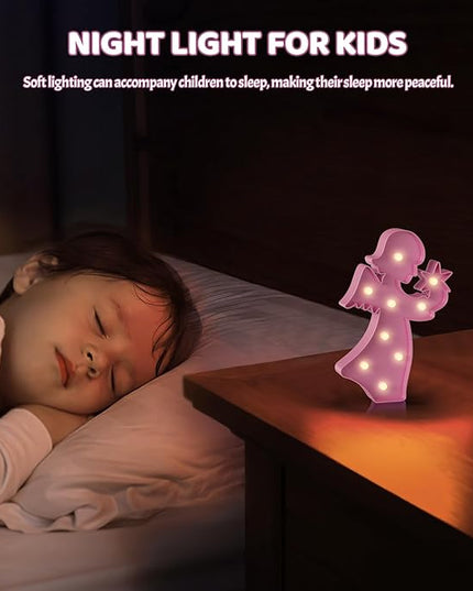 Angel Pink Party Decorations, Battery Powered Angel Night Light for Kids, Girl Birthday Party Decorations, Pink Room Decor for Girls, Pink Wall Decor for Girls Bedroom - LeafyLoom