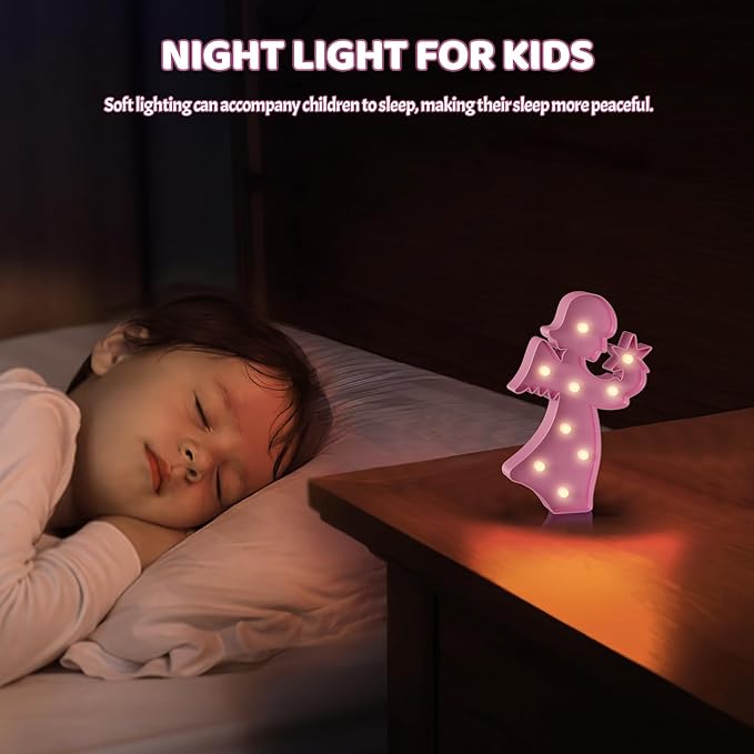 Angel Pink Party Decorations, Battery Powered Angel Night Light for Kids, Girl Birthday Party Decorations, Pink Room Decor for Girls, Pink Wall Decor for Girls Bedroom - LeafyLoom