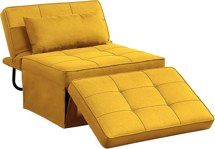 Sofa Bed, 4 in 1 Multi-Function Folding Ottoman Breathable Linen Couch Bed with Adjustable Backrest Modern Convertible Chair for Living Room Apartment Office, Yellow - LeafyLoom