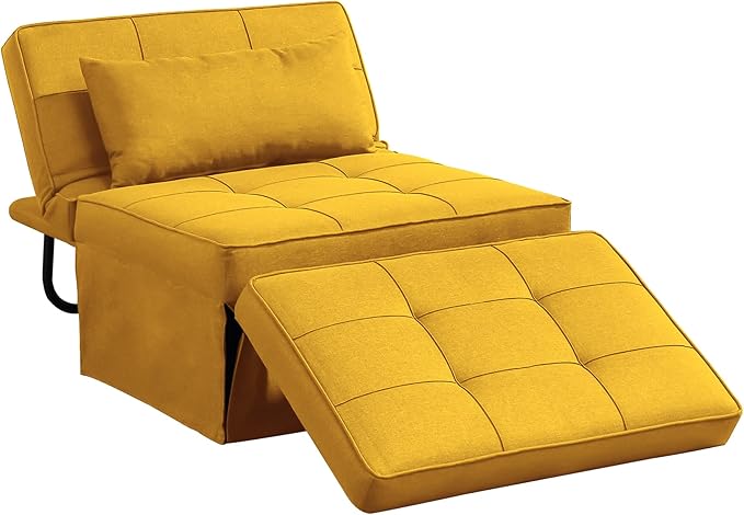 Sofa Bed, 4 in 1 Multi-Function Folding Ottoman Breathable Linen Couch Bed with Adjustable Backrest Modern Convertible Chair for Living Room Apartment Office, Yellow - LeafyLoom