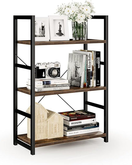 NUMENN 3 Tier Bookshelf, Bookcase Shelf Storage Organizer, Modern Book Shelf for Bedroom, Living Room and Home Office, Vintage - LeafyLoom