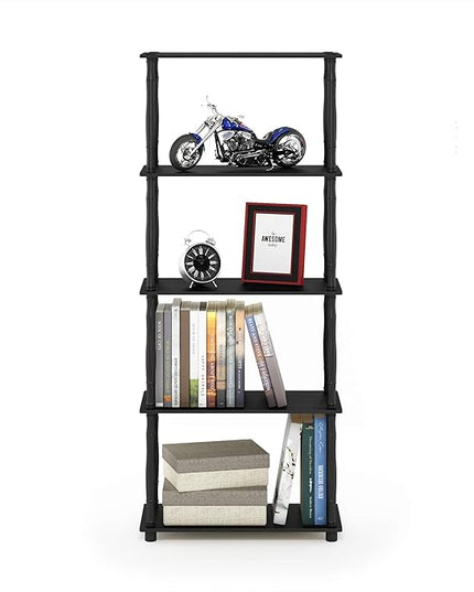 Furinno Turn-N-Tube 5-Tier Multipurpose Shelf / Display Rack / Storage Shelf / Bookshelf, Classic Tubes, Americano/Black - LeafyLoom