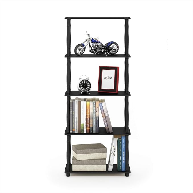 Furinno Turn-N-Tube 5-Tier Multipurpose Shelf / Display Rack / Storage Shelf / Bookshelf, Classic Tubes, Americano/Black - LeafyLoom