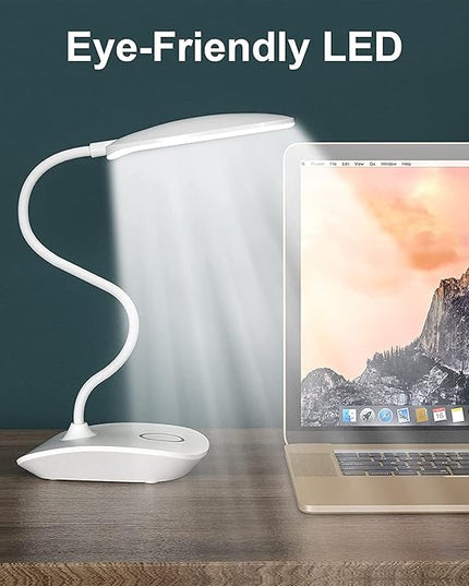 DEEPLITE Battery Operated Desk Lamp, LED Desk Light 3 Lighting Modes Stepless Dimming, Table Lamp 5W Touch Control Eye Caring, Flexible Gooseneck, Portable Reading Light for Dorm Study Office Bedroom - LeafyLoom