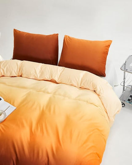 Wellboo Orange Gradient Comforter Sets King Yellow and Orange Velvet Bedding Comforters Women Modern Plain Orange Brown Flannel Quilts Farmhouse Abstract Art Orange Plush Blanket Winter Fuzzy Bed - LeafyLoom