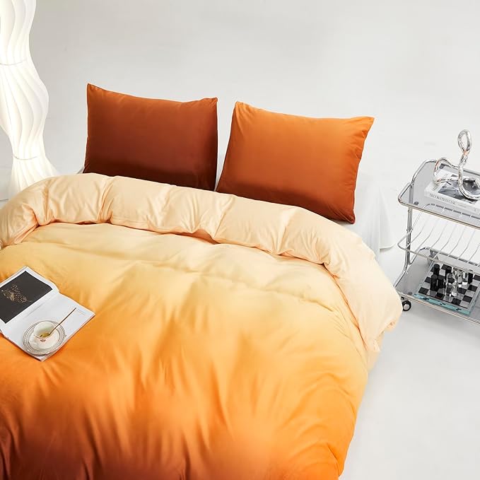 Wellboo Orange Gradient Comforter Sets King Yellow and Orange Velvet Bedding Comforters Women Modern Plain Orange Brown Flannel Quilts Farmhouse Abstract Art Orange Plush Blanket Winter Fuzzy Bed - LeafyLoom