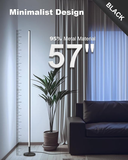 TACAHE Minimalist Corner Floor Lamp - 2700K-6500K Dimmable LED Night Light - Modern Standing Mood Lamp with Remote Control for Living Room, Bedroom - 57" 12W - Black - 1Pack - LeafyLoom