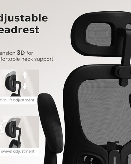 Ergonomic Office Chair, High Back Home Desk Chair with Adjustable Lumbar Support and Headrest, Breathable Mesh Swivel Task Chair, Executive Computer Chair Black, 1 Pack - LeafyLoom
