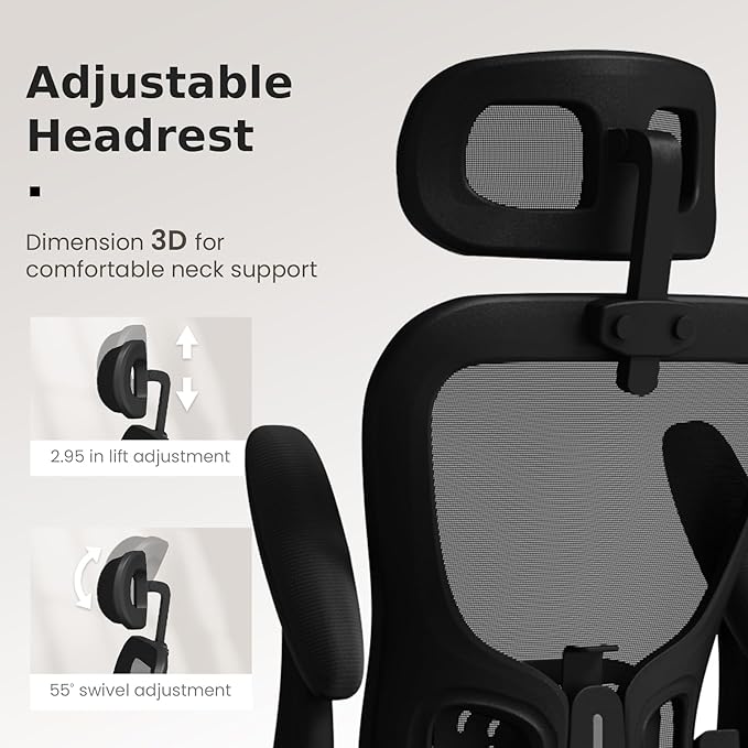 Ergonomic Office Chair, High Back Home Desk Chair with Adjustable Lumbar Support and Headrest, Breathable Mesh Swivel Task Chair, Executive Computer Chair Black, 1 Pack - LeafyLoom