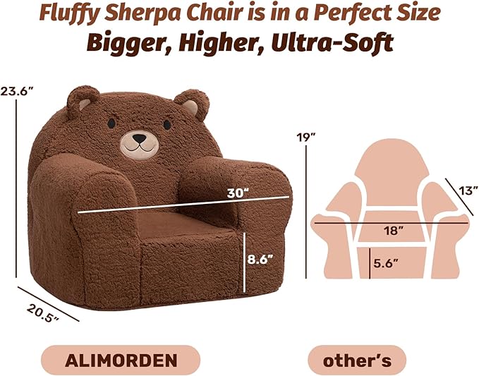 ALIMORDEN Kids Ultra-Soft Snuggle Foam Filled Chair, Toddler Cuddly Sherpa Sofa for Boys and Girls, Large Size Chair Better Support More Comfortable Experience, Caramel Bear - LeafyLoom