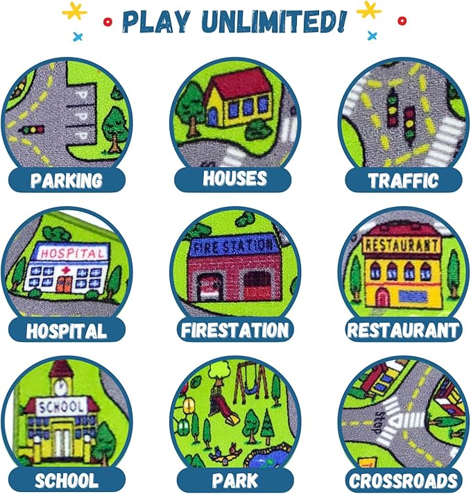 ToyVelt Kids Carpet Playmat Car Rug – Educational Road Traffic Carpet Multi Color Play Mat - Large 60” X 32” Best Kids Rugs for Playroom & Kid Bedroom – for Ages 3-12 Years Old - LeafyLoom
