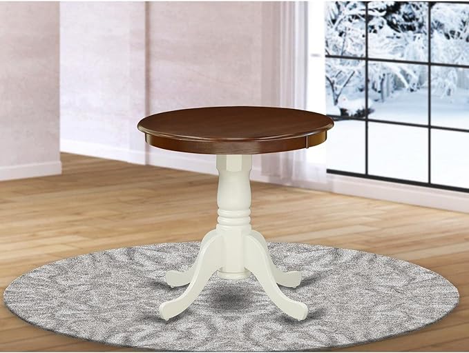 East West Furniture EMT-MLW-TP Eden Kitchen Table - a Round Dining Table Top with Pedestal Base, 30x30 Inch, Mahogany & Linen White - LeafyLoom