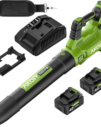 Cordless Leaf Blower - 105 MPH/530CFM, 40V Brushless Electric Leaf Blower with Turbine Fan Technology, 2X 5.0Ah Batteries and Charger with Shoulder Strap for Lawn Care, Yard, Garage Cleaning - LeafyLoom