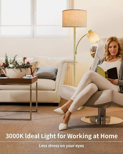 DLLT Rustic Floor Lamps for Living Room- Modern Tall Pole Light With Adjustable Reading Light, Vintage Standing Lamp for Contemporary Mid-Century Bedroom, Study Room, Fabric Shade E26(Bulb Included) - LeafyLoom