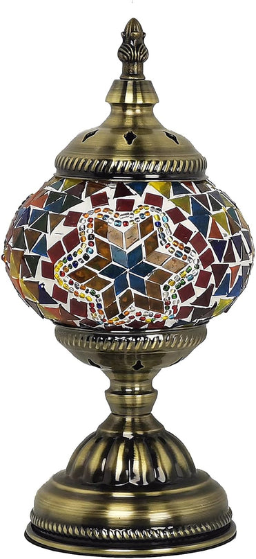 Turkish Mosaic Lamp Bohemian Tiffany Style Stained Glass Bedside Lamp for Bedroom (Multi-colored) - LeafyLoom