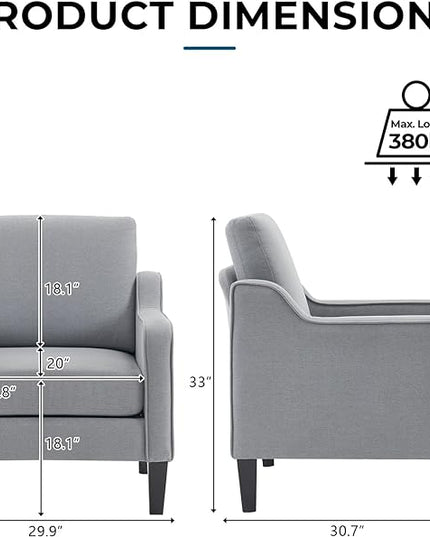 VINGLI Mid century Modern Accent Chair,Light Grey Fabric Accent Chairs for Living Room Upholstered Armchair with Scooped Arms for Bedroom,Apartment,Studio,Office,Waiting Room - LeafyLoom