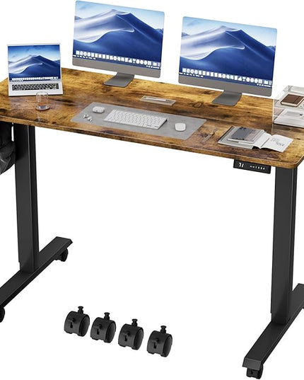 Electric Standing Desk 55 Inch, Ergonomic Height Adjustable Table with T-Shaped Metal Bracket Modern Computer Workstations for Home Office, 55 x 24 Inch, Rustic Brown - LeafyLoom