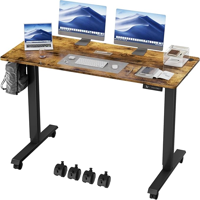 Electric Standing Desk 55 Inch, Ergonomic Height Adjustable Table with T-Shaped Metal Bracket Modern Computer Workstations for Home Office, 55 x 24 Inch, Rustic Brown - LeafyLoom