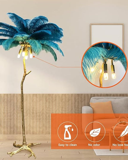 Ostrich Feather Floor Lamp, Modern LED Dimmable Standing Lamp, Romantic Princess Bedroom Reading Lamp, Tall Corner Lamp for Living Room, Dining Room and Office (Dark Green) - LeafyLoom