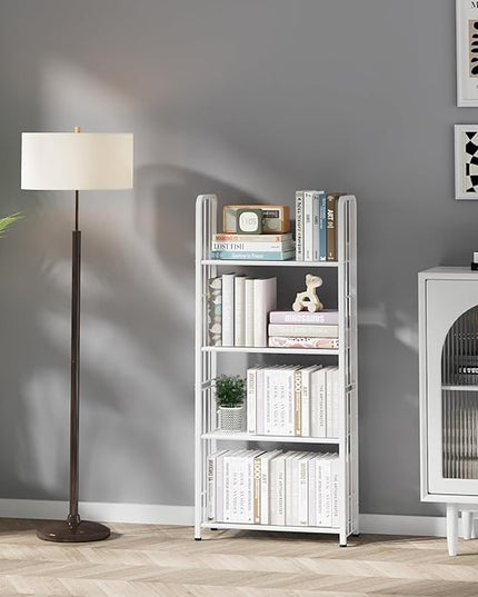 Bookshelf Storage Shelf Bookcase Freestanding Storage Stand Book Organizer for Living Room, Bedroom, Kitchen, Rust Resistance,Easy Assembly Multi-Functional Organizer (4 Tiers, White) - LeafyLoom