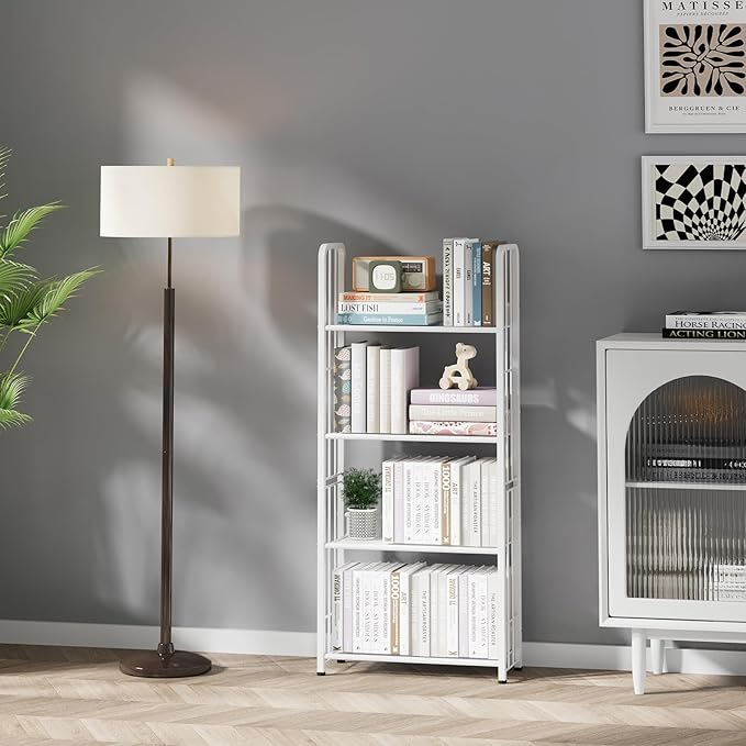 Bookshelf Storage Shelf Bookcase Freestanding Storage Stand Book Organizer for Living Room, Bedroom, Kitchen, Rust Resistance,Easy Assembly Multi-Functional Organizer (4 Tiers, White) - LeafyLoom