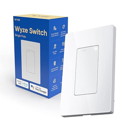Wyze Switch, 2.4 GHz WiFi Smart Light Switch, Single-Pole, Needs Neutral Wire, Compatible with Alexa, Google Assistant, and IFTTT, No Hub Required, 1-Pack, White WYZE
