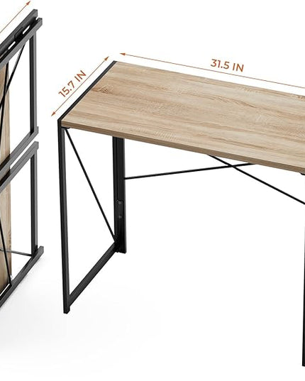 Coavas 31.5 inch Folding Desk No Assembly Required, Writing Computer Desk Space Saving Foldable Table Simple Home Office Desk, Beech - LeafyLoom