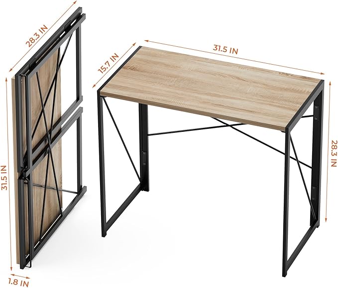 Coavas 31.5 inch Folding Desk No Assembly Required, Writing Computer Desk Space Saving Foldable Table Simple Home Office Desk, Beech - LeafyLoom