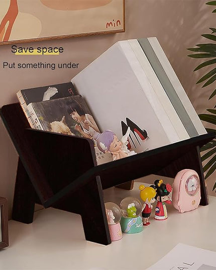 Wood Bookcase in Living Room/Home/Office, Desktop Book Shelf Organizer Bookshelves Storage Rack for CDs/Magazine/Books Display (Brown, 13.6") - LeafyLoom