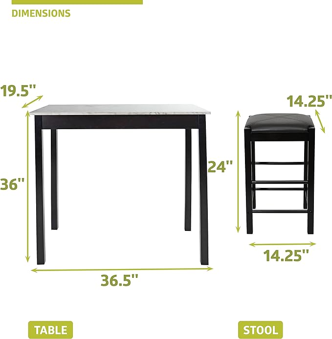 Pearington Remington High Top Counter Height Bar and Pub Table Set with 2 Chairs, White - LeafyLoom