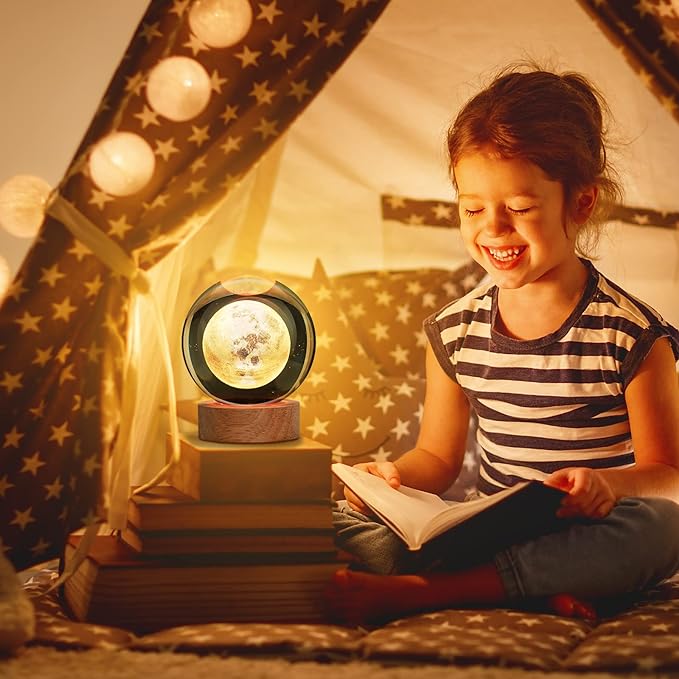 Large Crystal Ball 3D Moon Lamp Balkwan, Crystal Lamp 16 Color Changing Night Light with Remote Control for Bedroom Decor, Birthday Gift for Teens Boys and Girls, Moon Model - LeafyLoom