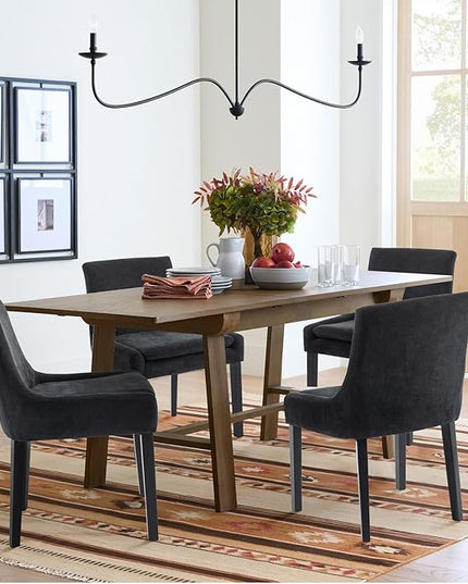 COLAMY Modern Dining Chairs Set of 4, Upholstered Corduroy Accent Side Leisure Chairs with Mid Back and Wood Legs for Living Room/Dining Room-Black - LeafyLoom