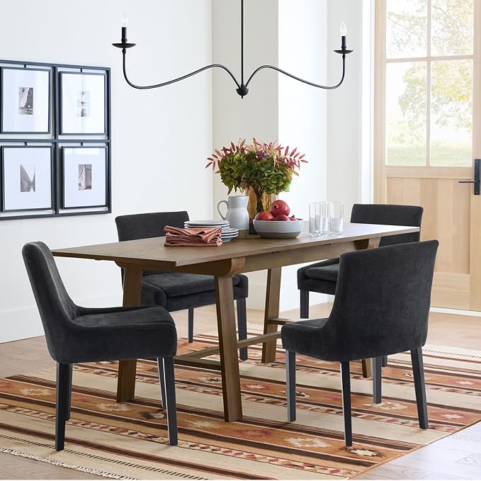 COLAMY Modern Dining Chairs Set of 4, Upholstered Corduroy Accent Side Leisure Chairs with Mid Back and Wood Legs for Living Room/Dining Room-Black - LeafyLoom