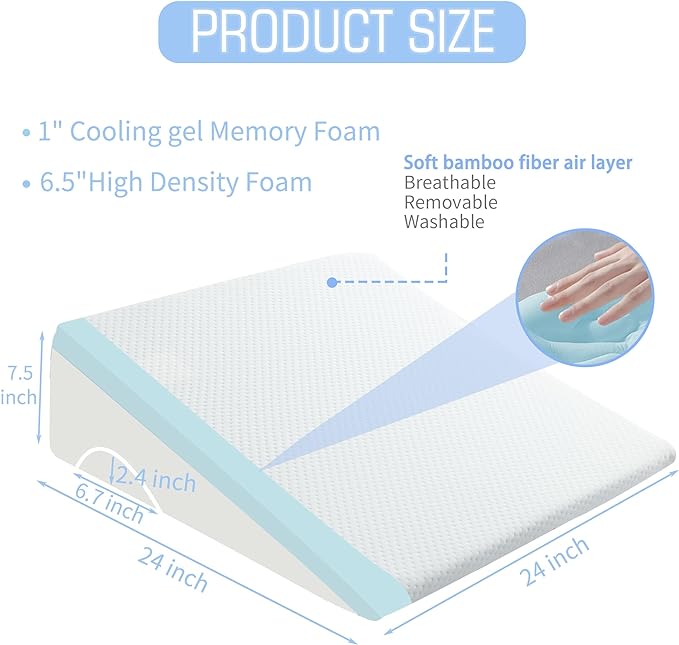 Bed Wedge Pillow for Sleeping, 6 & 7.5 & 10 Inch Adjustable Height Wedge Pillows for After Surgery, 16-in-1 Memory Foam Triangle Pillow Wedge Relieve Acid Reflux, Gerd, Snoring - LeafyLoom