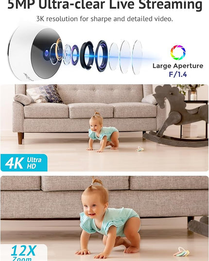 LaView 5MP 3K Cameras for Home Security Indoor,Home Security Camera for Baby/Elder/Pet/Nanny,Baby Cam Starlight Sensor Color Night Vision,US Cloud Service,Compatible with Alexa LaView