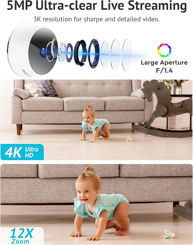 LaView 5MP 3K Cameras for Home Security Indoor,Home Security Camera for Baby/Elder/Pet/Nanny,Baby Cam Starlight Sensor Color Night Vision,US Cloud Service,Compatible with Alexa LaView