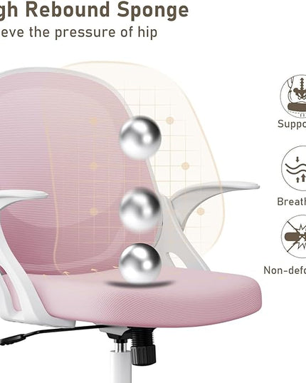 Home Office Chair Work Desk Chair Comfort Ergonomic Swivel Computer Chair, Breathable Mesh Desk Chair, Lumbar Support Task Chair with Wheels and Flip-up Arms and Adjustable Height - LeafyLoom