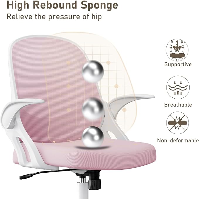 Home Office Chair Work Desk Chair Comfort Ergonomic Swivel Computer Chair, Breathable Mesh Desk Chair, Lumbar Support Task Chair with Wheels and Flip-up Arms and Adjustable Height - LeafyLoom