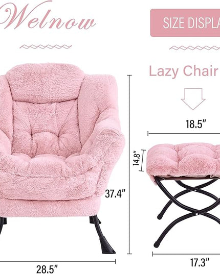 Welnow Lazy Chair with Ottoman, Modern Lounge Accent Chair with Armrests and a Side Pocket, Leisure Upholstered Sofa Chair Set, Reading Chair with Footrest for Small Space, Corner Chair - LeafyLoom