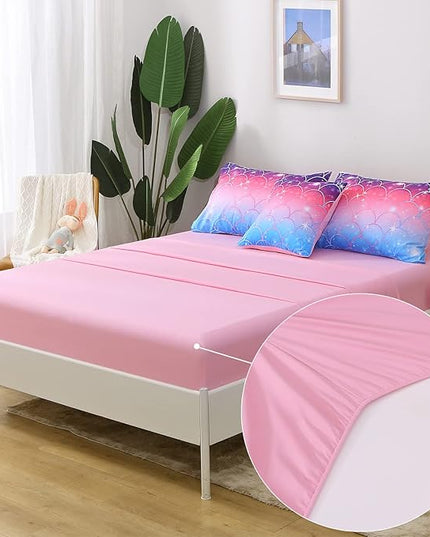 JQinHome Full Size Mermaid Comforter Set, 6 Piece Bed in A Bag 3D Colorful Bedding Set for Girls Kids (1 Comforter,2 Pillowcases,1 Flat Sheet,1 Fitted Sheet,1 Cushion Cover)(Pink Mermaid Scale) - LeafyLoom