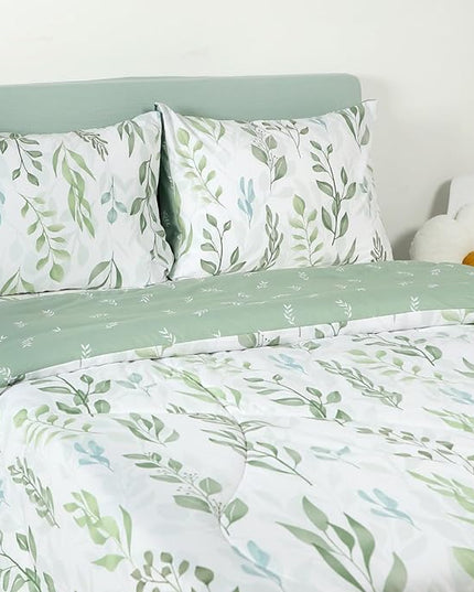 DILIMI Queen Comforter set, 3 Pieces Queen Size Comforter Sets, Reversible Green Comforter Queen, Ultra Soft and Fluffy Bedding Comforter Sets with Comforter, 2 Pillowcase - LeafyLoom