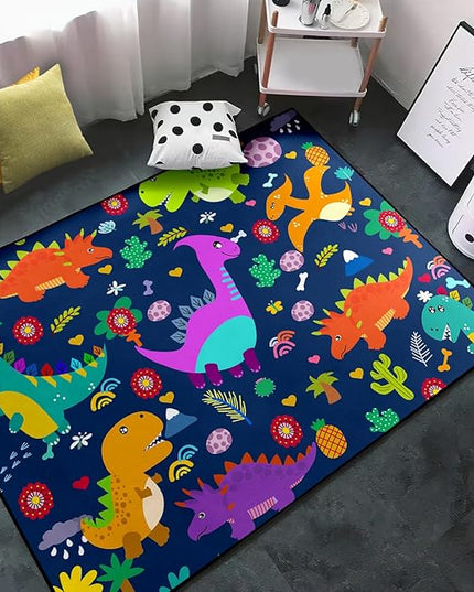 Dinosaur Rugs for Boys Bedroom Dinosaur Play Rug Kids Room Rug Dinosaur Area Rug Cartoon Dinosaur Carpet Cute Dinosaur Mat Dinosaur Rug for Living Room Bedroom Playroom, Blue 4'5''×6' - LeafyLoom